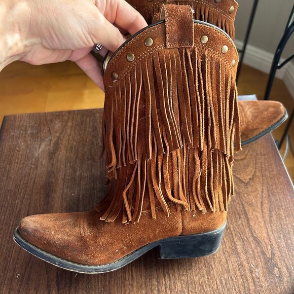 SHYANNE GIRLS' FRINGE SNIP TOE WESTERN BOOTS size 2 brown leather - Picture 7 of 9